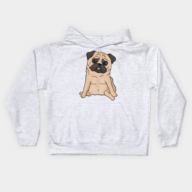 Cute pug dog hand drawn sitting with sad face Kids Hoodie by Mesyo